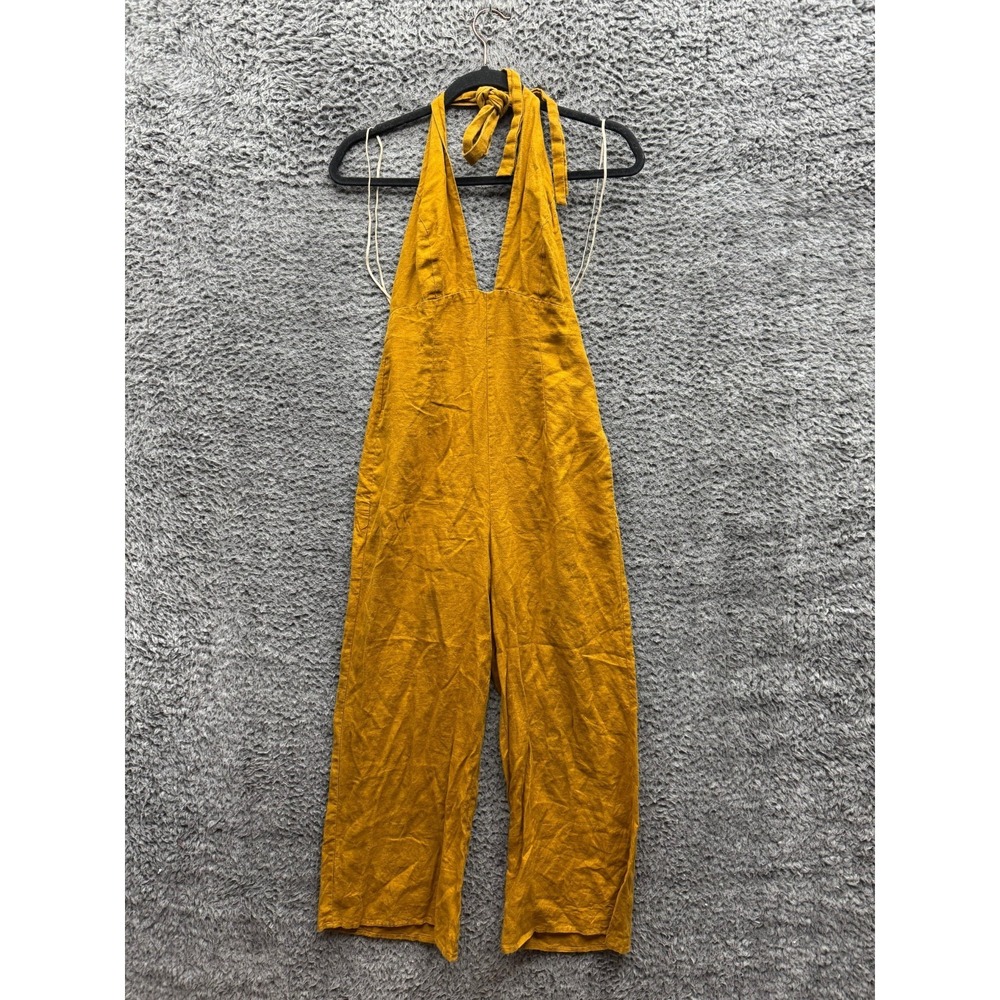 Aritzia Wilfred 100% Linen Halter Wide Leg Jumpsuit Mustard Yellow Women Size 00